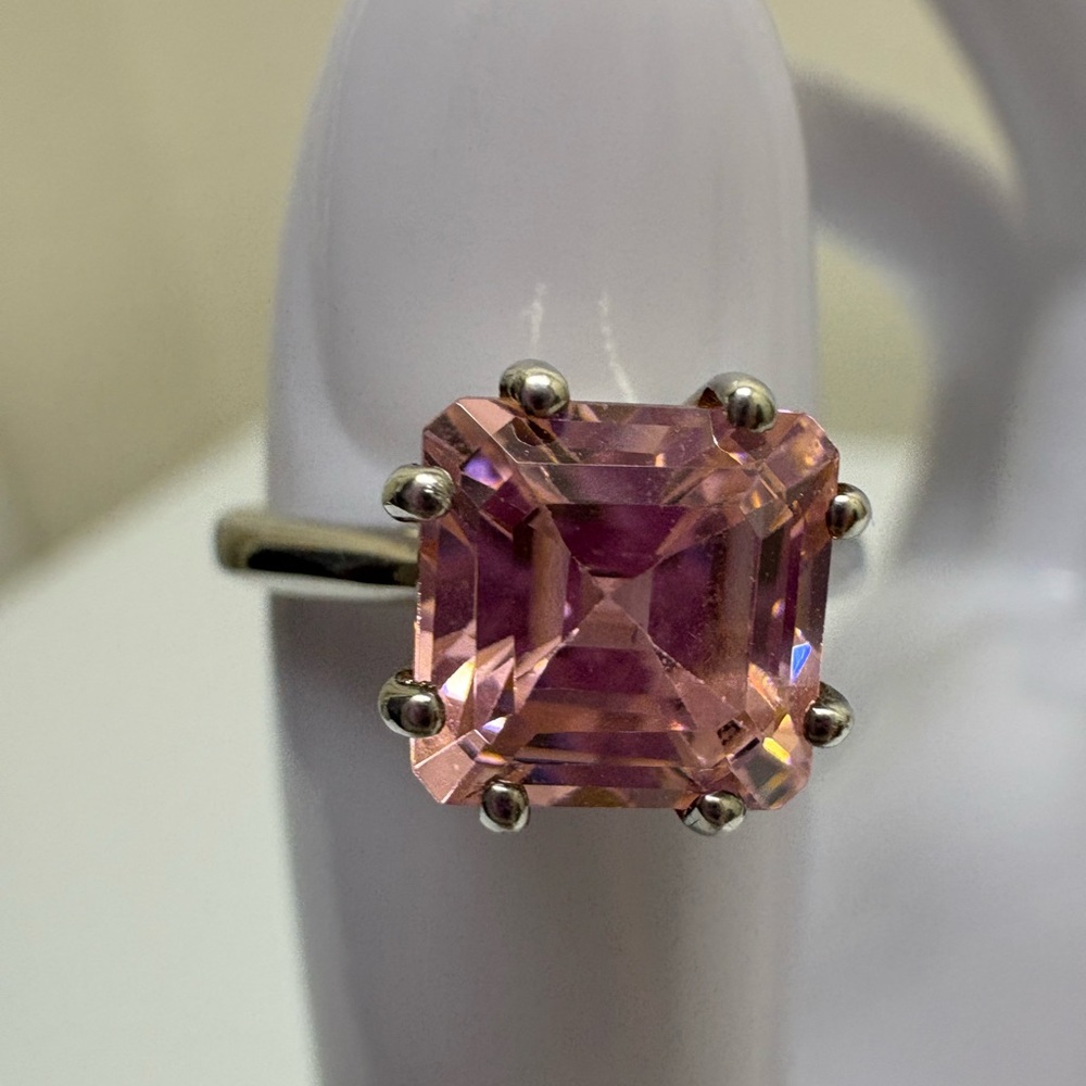 Elegant Pink Crystal Sterling Silver Ring